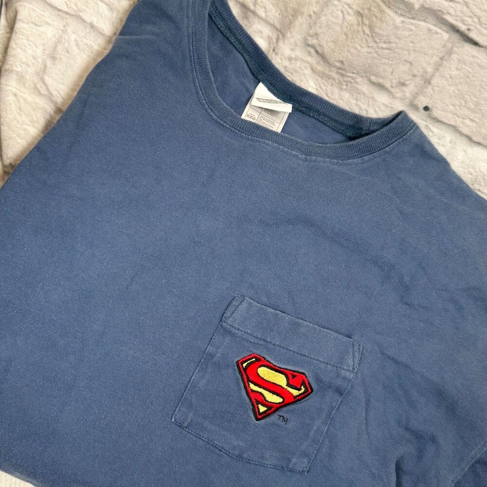 Vtg 1999 Superman Warner Bros Studio Store Logo Pocket T-Shirt XXL Clark Kent
